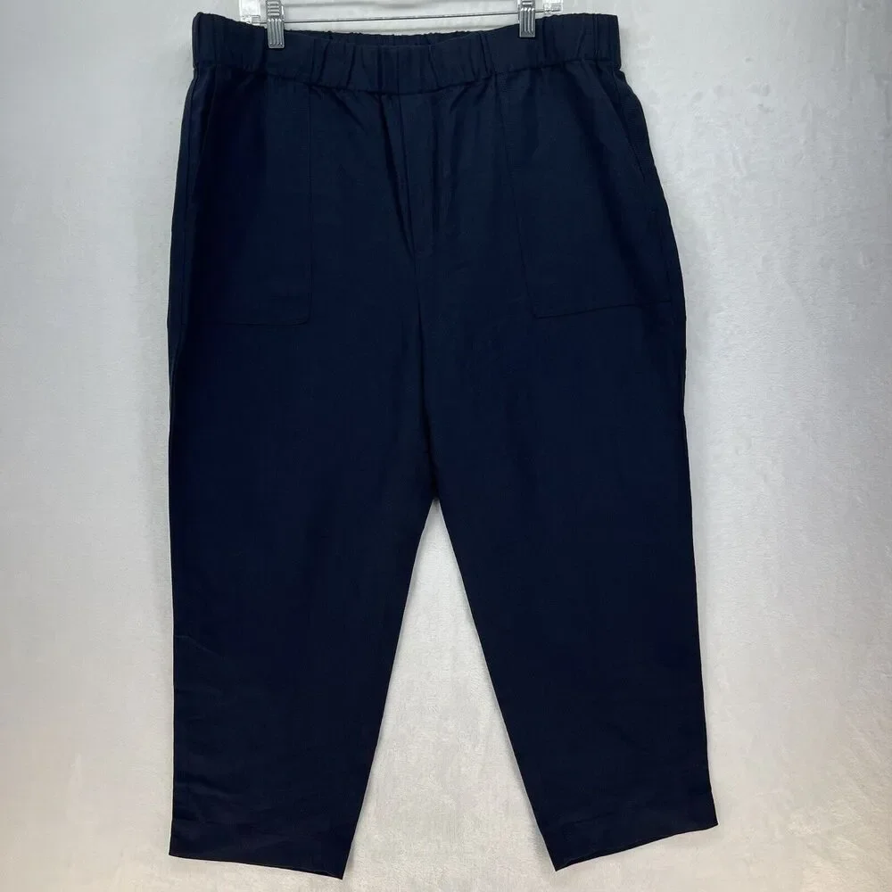 Banana Republic Pull On Linen Blend Crop Pants Women’s‎ Sz XL Navy NEW